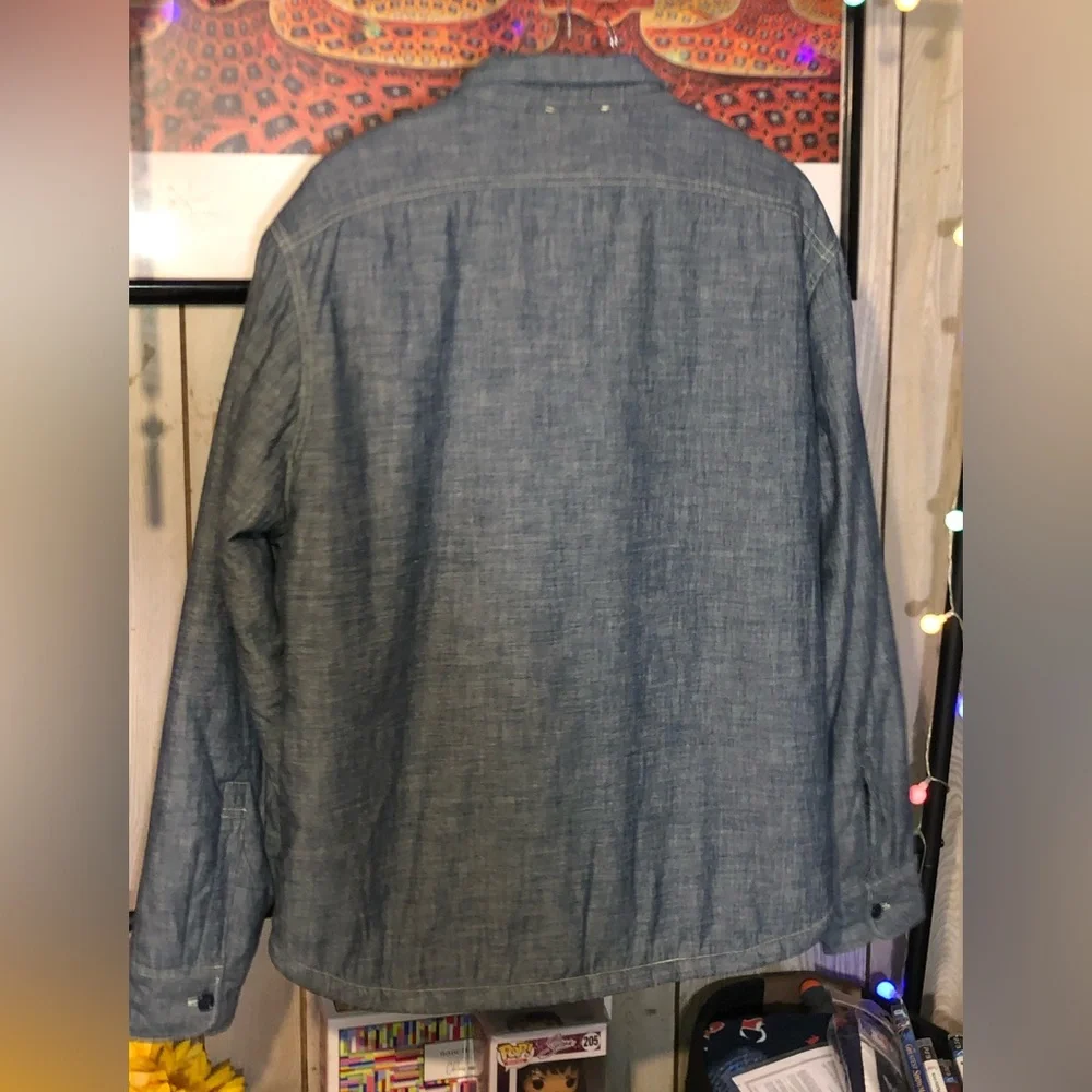 J.Crew Sherpa-lined Blue Chambray Work Shirt: Excellent Condition; Mens Size XL